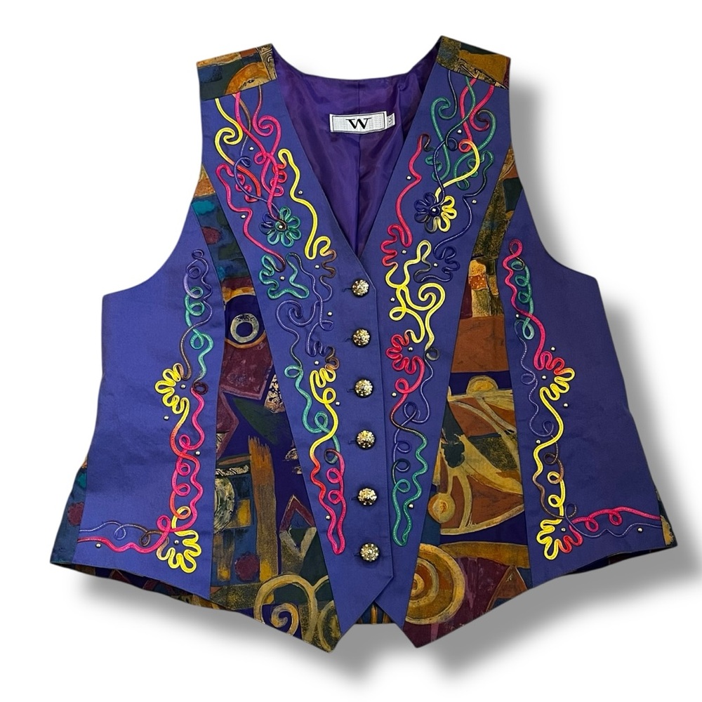 Howard Wolf Vest Size 1X Artsy Boho Abstract Patchwork Colorful Vintage 80s/90s